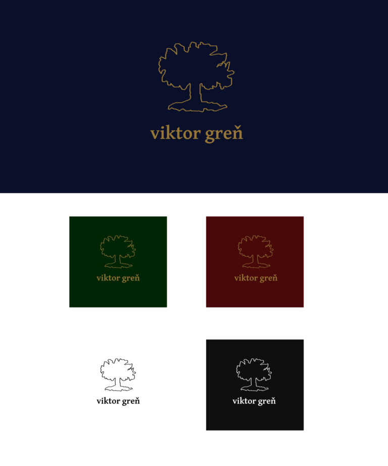 kompletní branding a identita pro Viktor Greň, návrh přírodních vizitek, design loga a dárkopvých poukazů na přírodní papír, rurální, dřevitý design, stromy