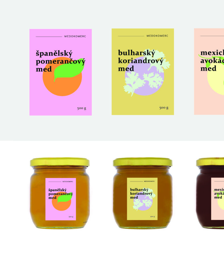 návrh etiket na medy jednalo se o vytvoření nových etiket pro produkty značky medokomerc